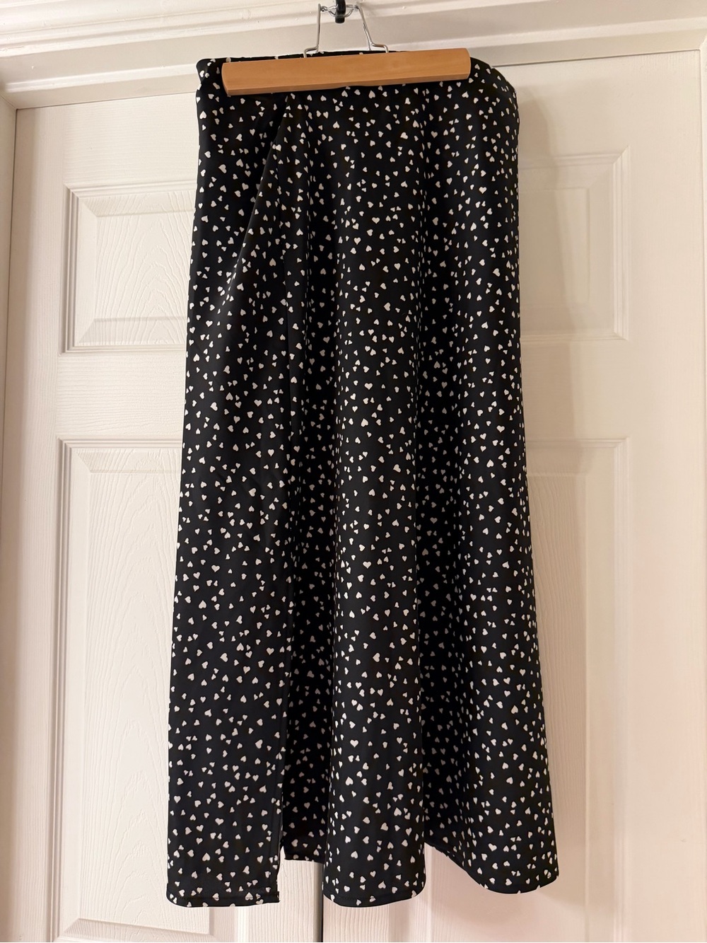 a new day Black Skirt with White Heart Print